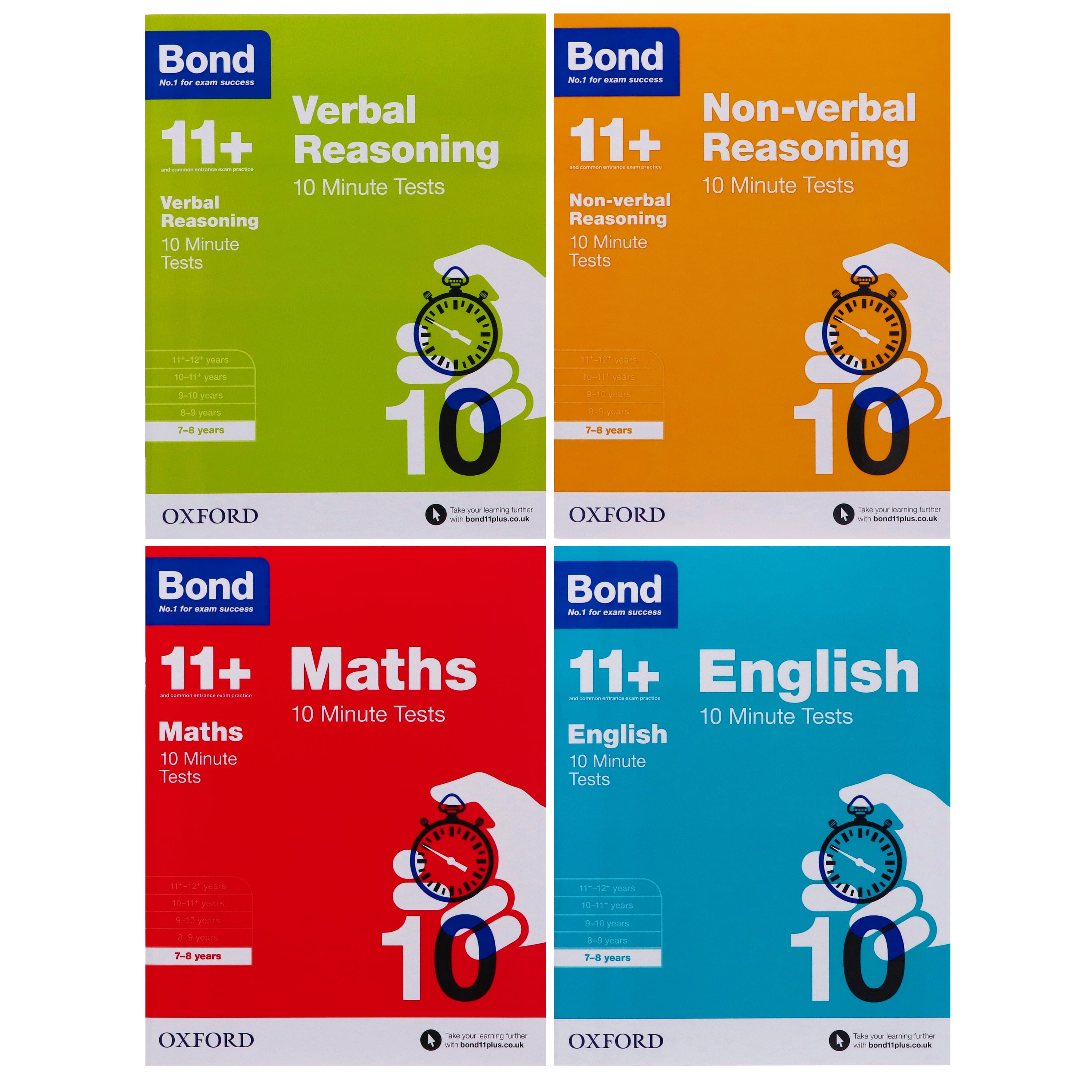Bond 11+ Quick 10 Minute Tests (Age 7-8) by Oxford 4 Books Collection - Paperback