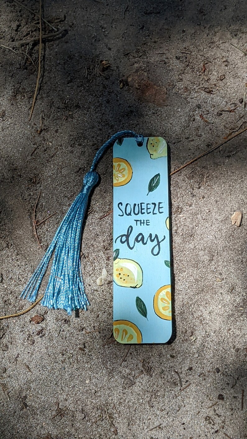 Wooden Bookmark with Hand Painted Lemons Pattern -