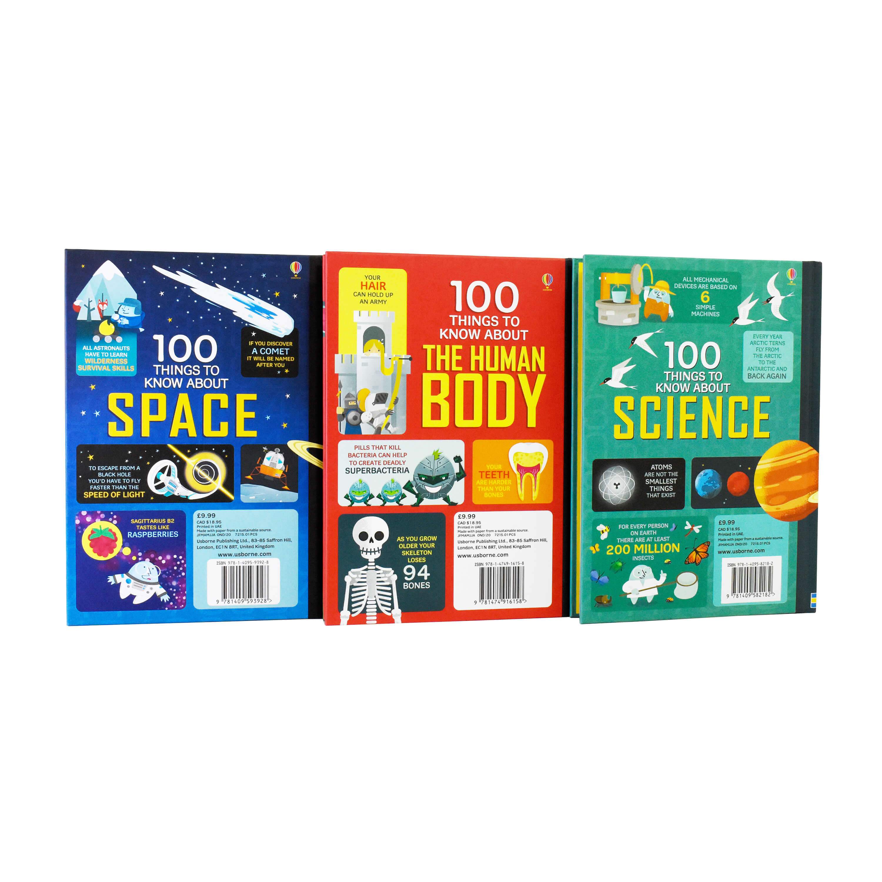 Usborne 100 Things to Know About Space, Science and Human Body 3 Books - Age 5-7 - Hardback by Alex Frith , Jerome Martin & Alice James