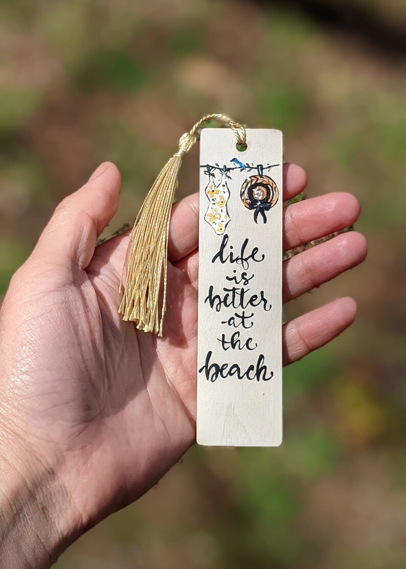 Beach Themed Wooden Bookmark, Hand Painted