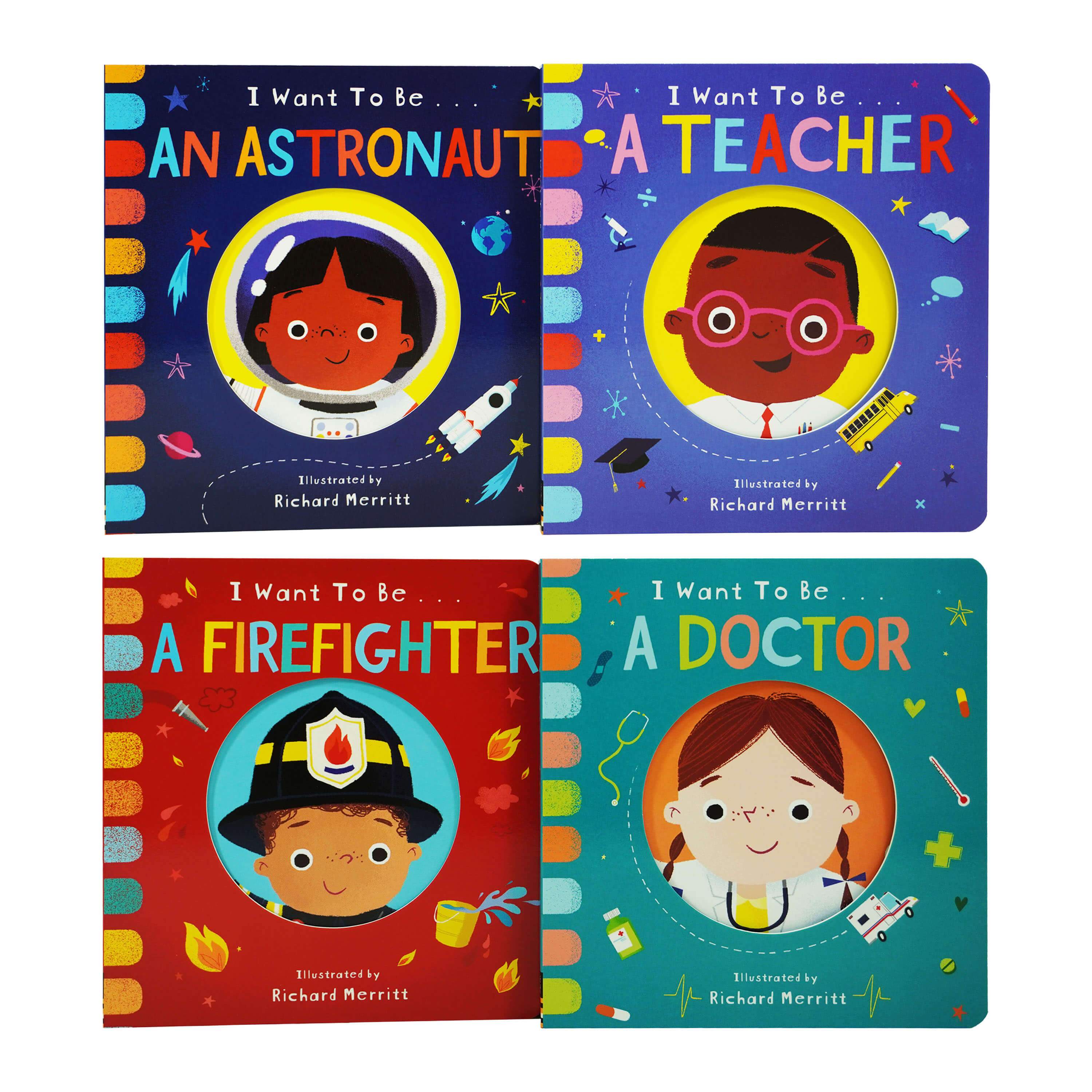 I WANT TO BE A... Series 4 Books With Surprise Mirror Ending! Childrens Collection Set By Richard Merritt - Ages 3+ - Board Book