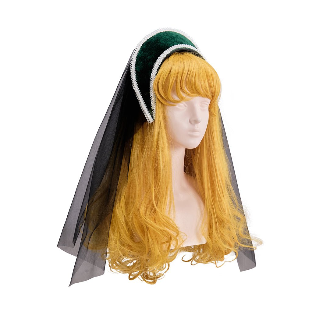 Chapeau Tudor Bleu avec Voile Noir Costume Cosplay – Élégant Couvre-chef Historique Renaissance pour Reconstitutions et Événements Thématiques