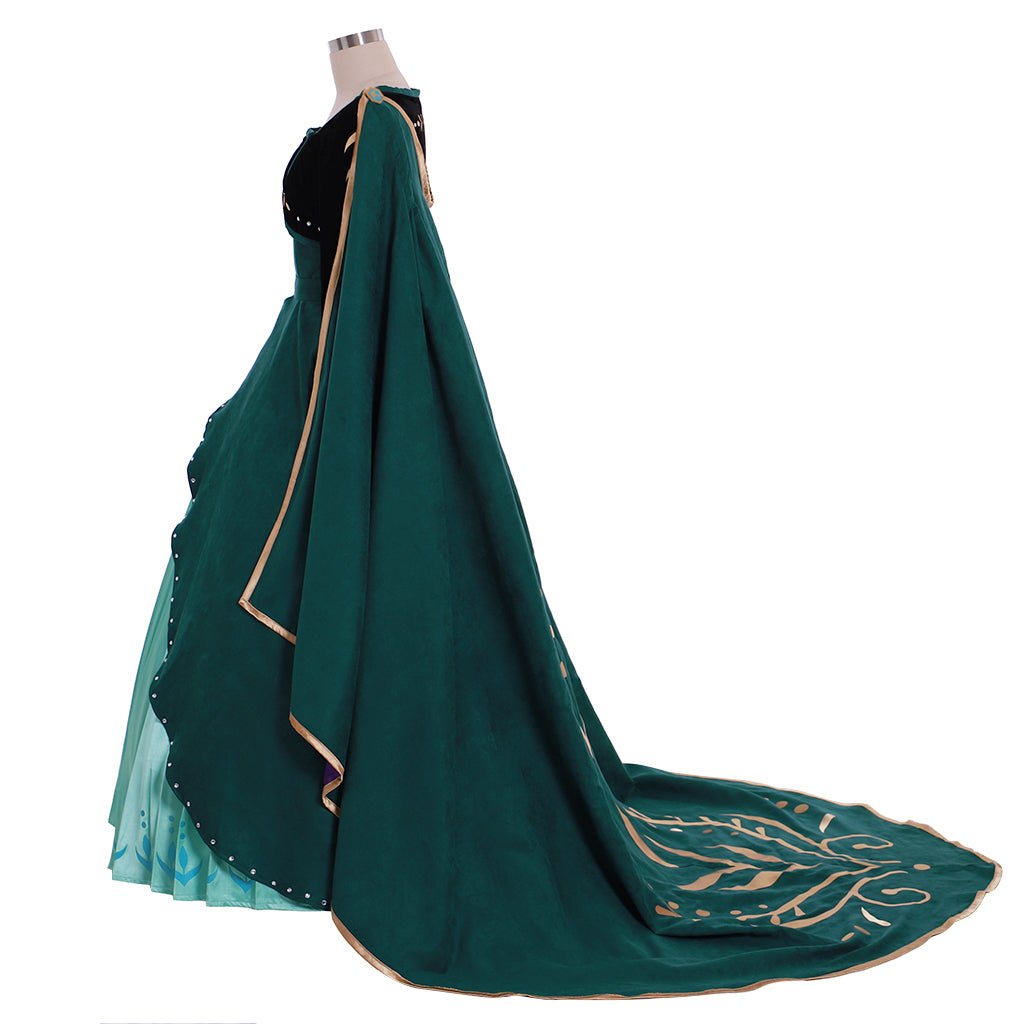 Nouvelle Vision Robe Cosplay Reine Anna Vert Foncé Frozen 2 | Costume Princesse Disney pour Adultes