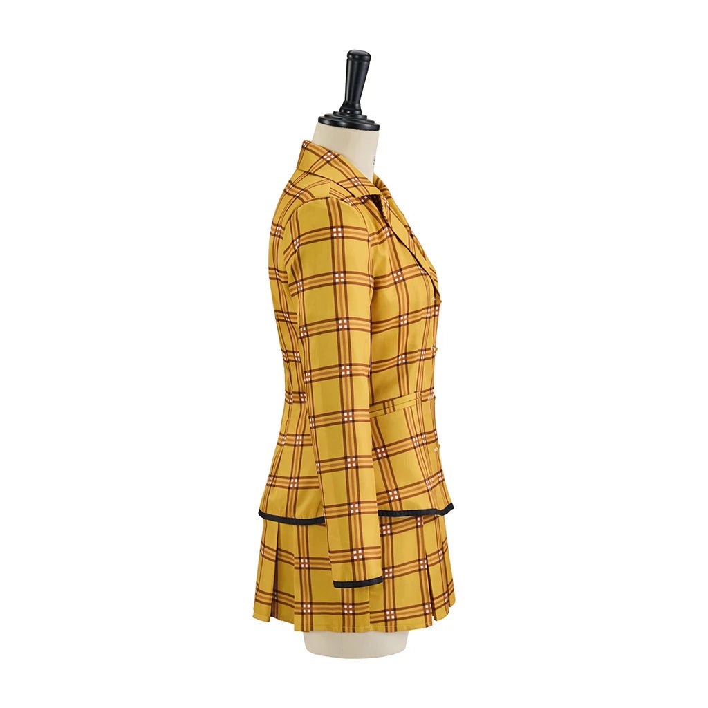 Costume Cosplay Cher Horowitz de Clueless - Uniforme Scolaire Jaune a Carreaux - Veste T-Shirt Gilet Jupe