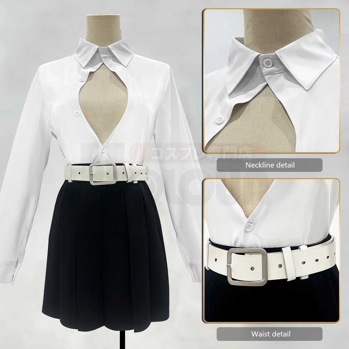 Costume Cosplay Kanroji Mitsuri Demon Slayer Complet avec Perruque, Top Brodé, Jupe, Haori Blanc, Ceinture et Bas