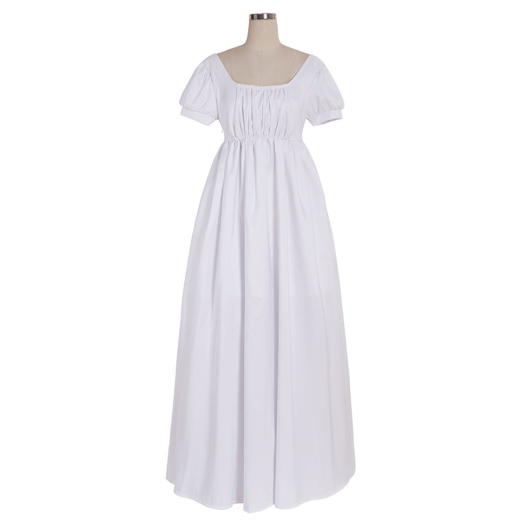 Robe Regency Blanche Simple pour Dames - Robe de Bal Haute Taille Sur Mesure - Style Médiéval