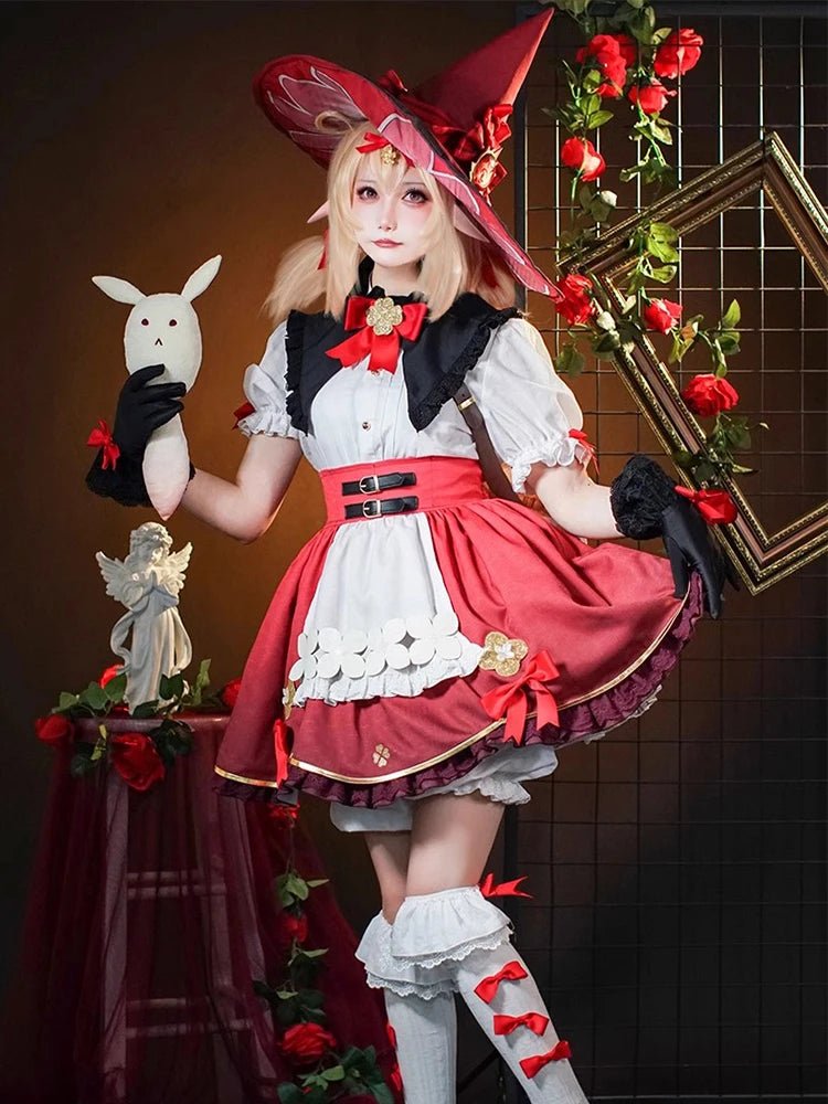 Costume Cosplay Klee Genshin Impact Petite Sorcière Klee Robe Mignonne pour Femmes Costume de Fête d'Halloween et Carnaval avec Chapeau