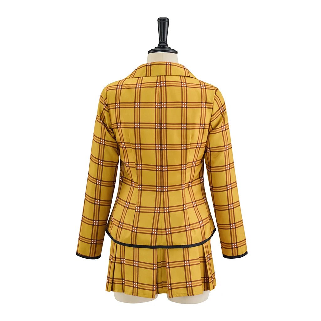 Costume Cosplay Cher Horowitz de Clueless - Uniforme Scolaire Jaune a Carreaux - Veste T-Shirt Gilet Jupe