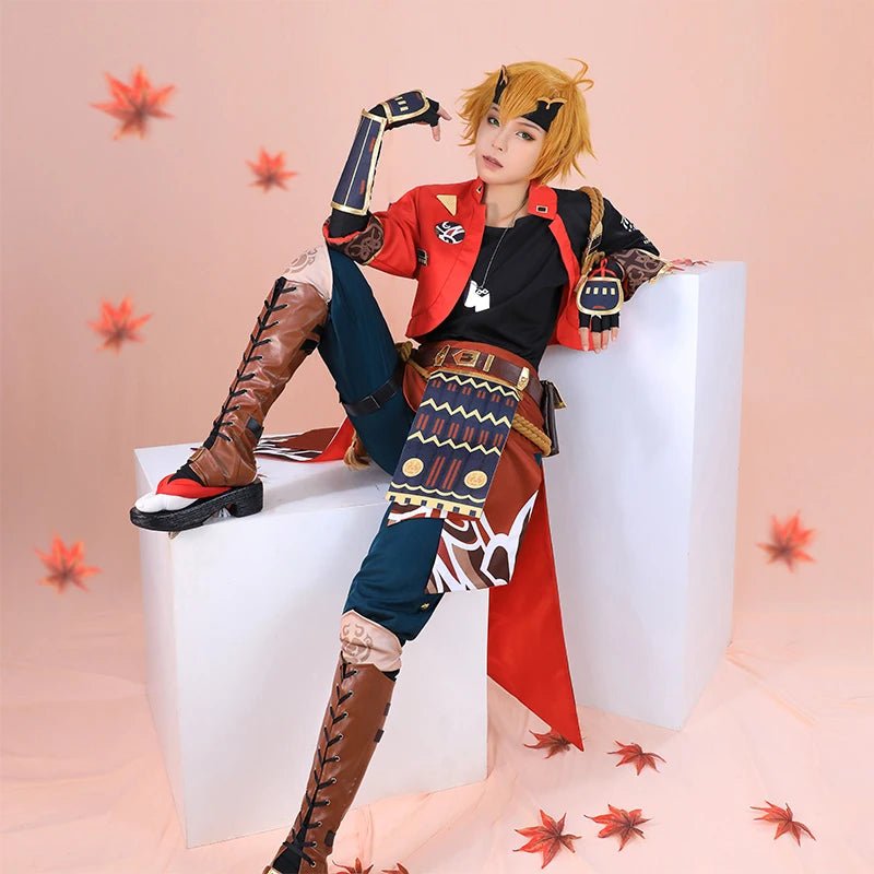 Costume Cosplay Thoma de Genshin Impact pour Homme - Ensemble Complet avec Coiffure pour Halloween