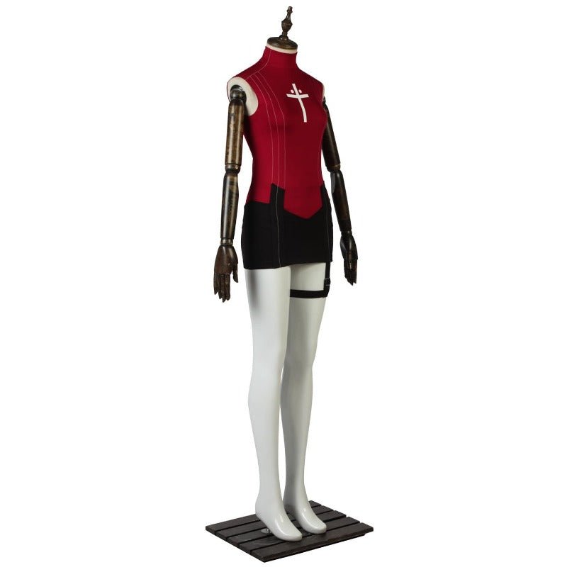Costume Cosplay Tohsaka Rin Fate Stay Night pour Filles - Chemise Rouge, Jupe, Perruque & Accessoires
