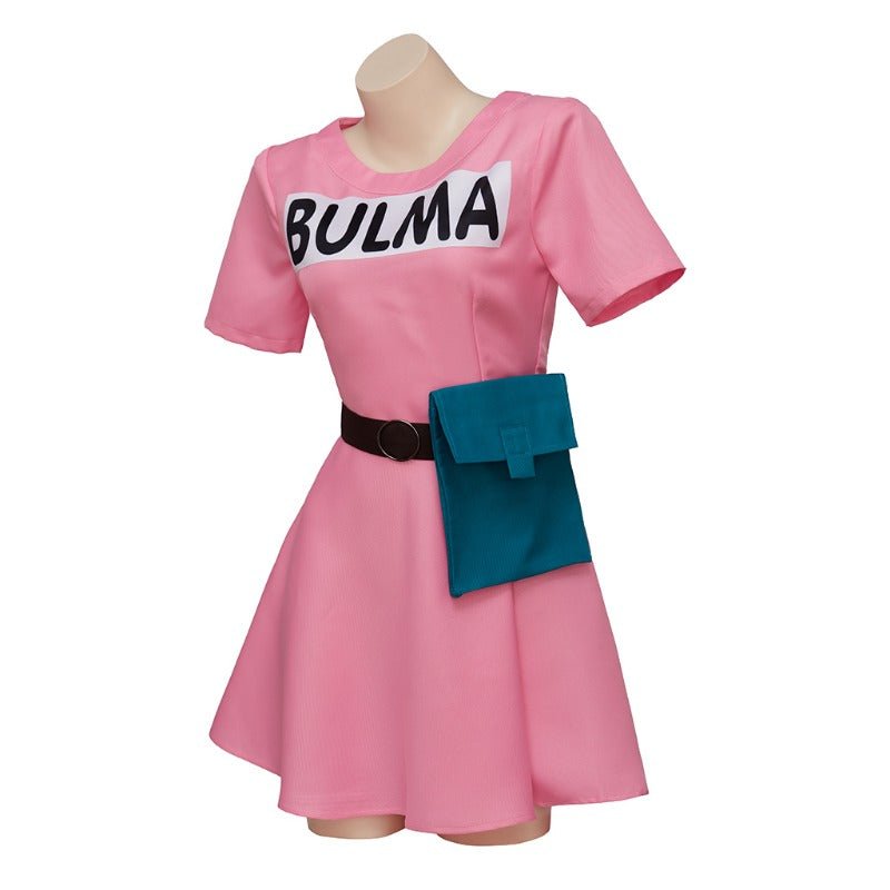 Costume Cosplay Bulma Dragon Ball Robe Rose avec Accessoires