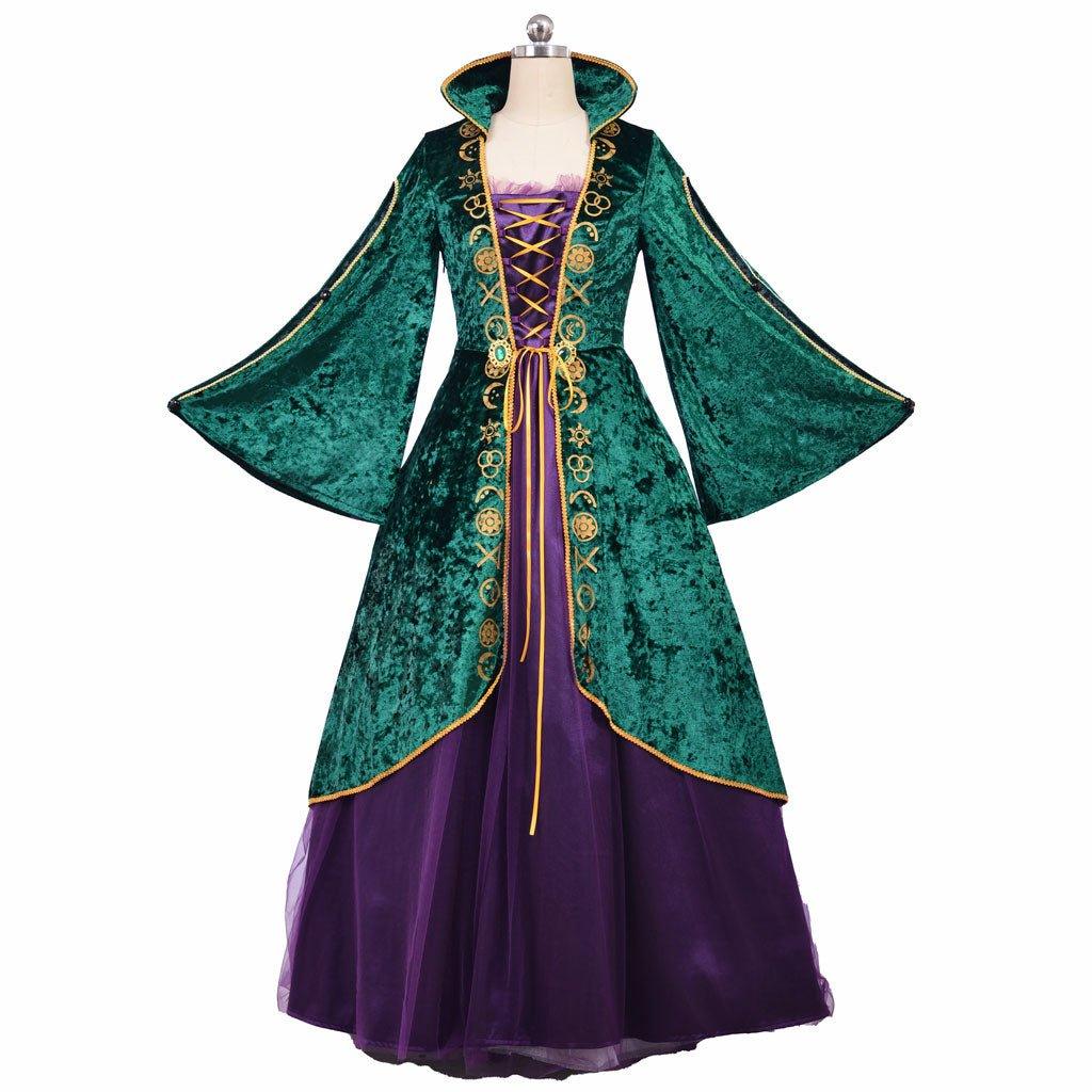 Robe de Cosplay de Sorcière | Ensemble Robe Renaissance Verte Médiévale pour Femmes