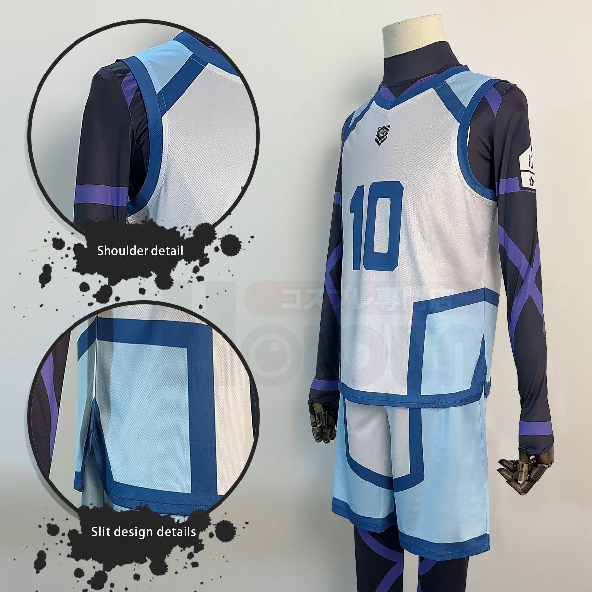 Costume Cosplay Reo Mikage Blue Lock Saison 2 - Perruque NO.10 Maillots d'entraînement 4PCS Uniforme de Football