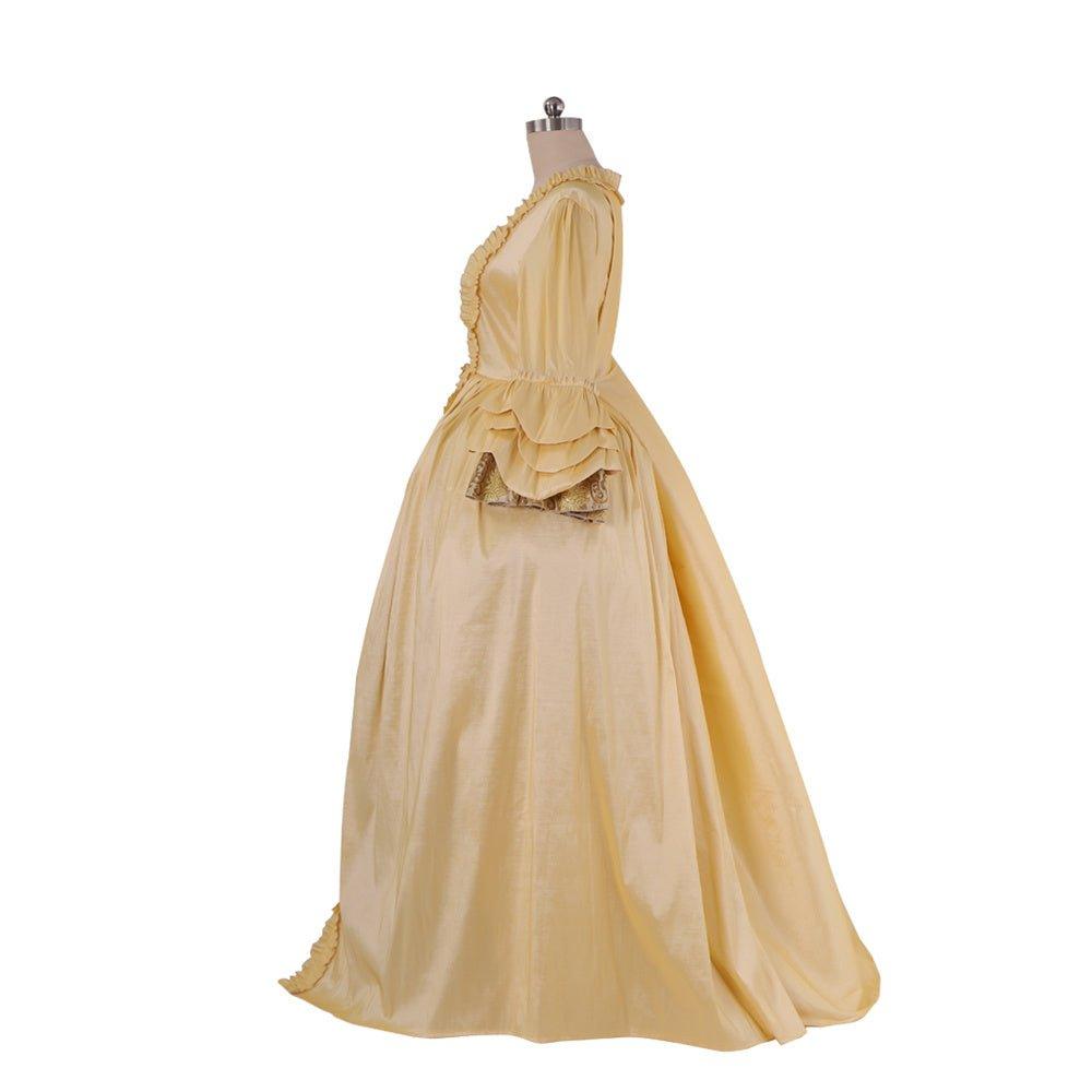 Robe Rococo Abricot du 18e Siècle - Gown Brocard Deluxe avec Fleurs sur le Corsage