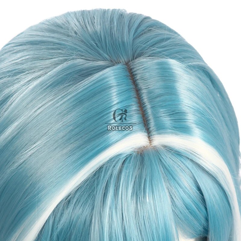 Perruque Cosplay Jeu Genshin Impact Eula 50cm Bleu Accessoire Tête Eula Résistante à la Chaleur Cheveux Synthétiques