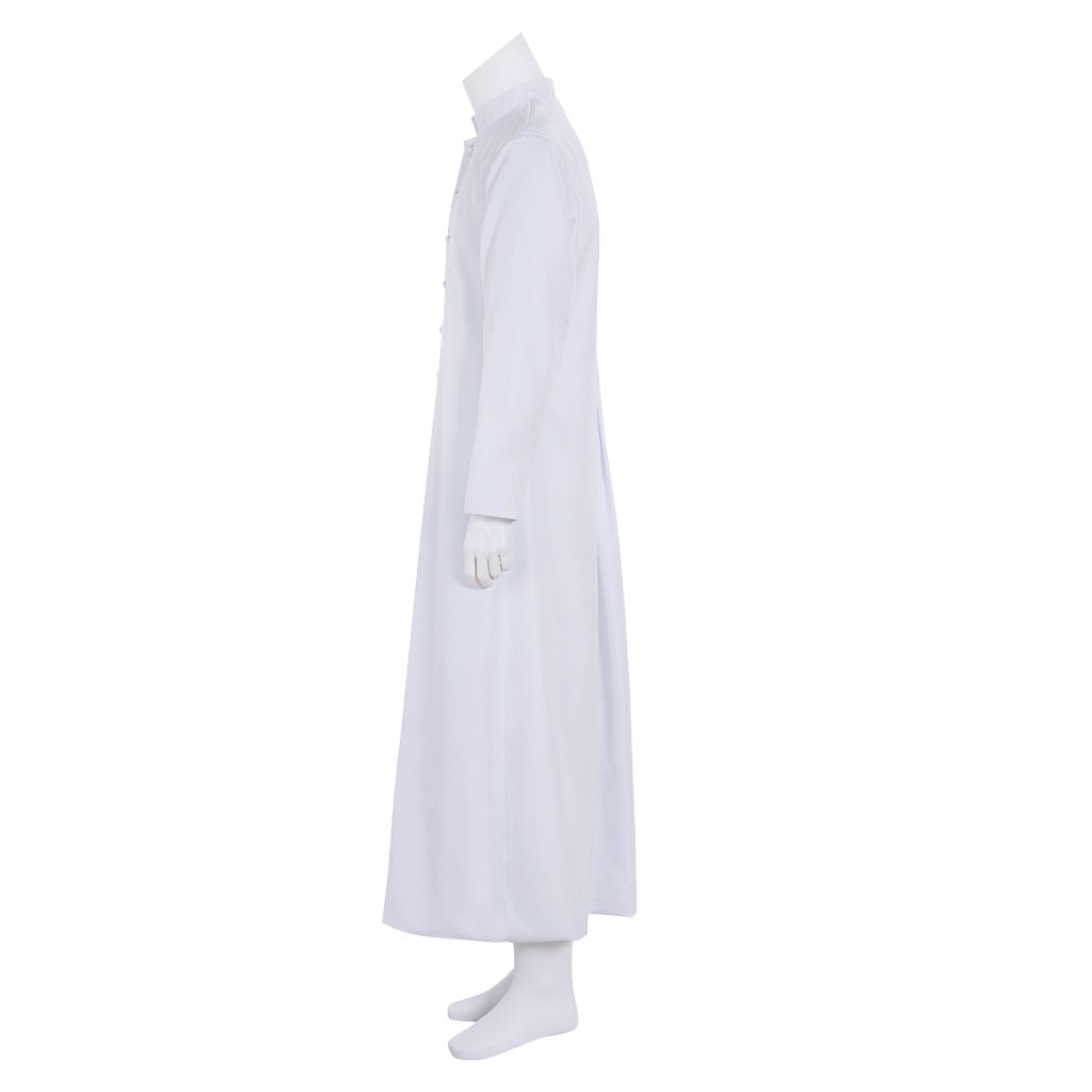 Robe de Clergé Homme Cassock Blanc Costume Prêtre avec Col Montant Vêtements Liturgiques