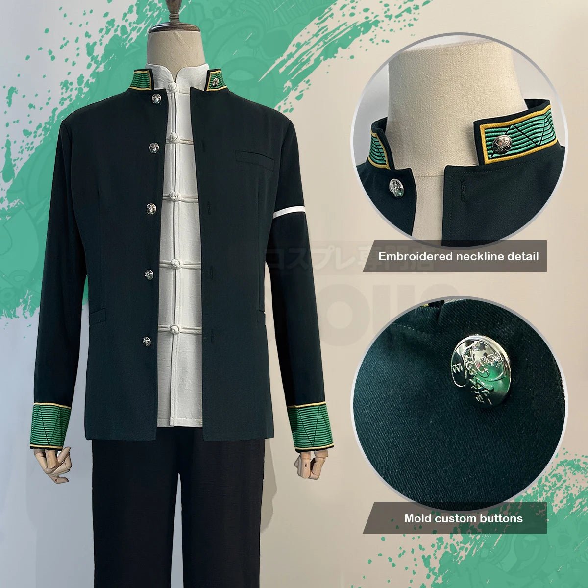 Costume Cosplay Anime Hayato Suo Wind Breaker - Veste Verte, Pantalon Noir, Chemise Kung Fu, Accessoires
