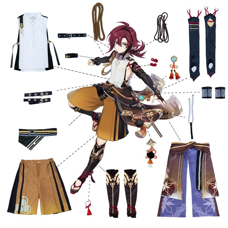Costume Cosplay Shikanoin Heizou Genshin Impact Brun Homme - Ensemble Complet pour Halloween et Conventions