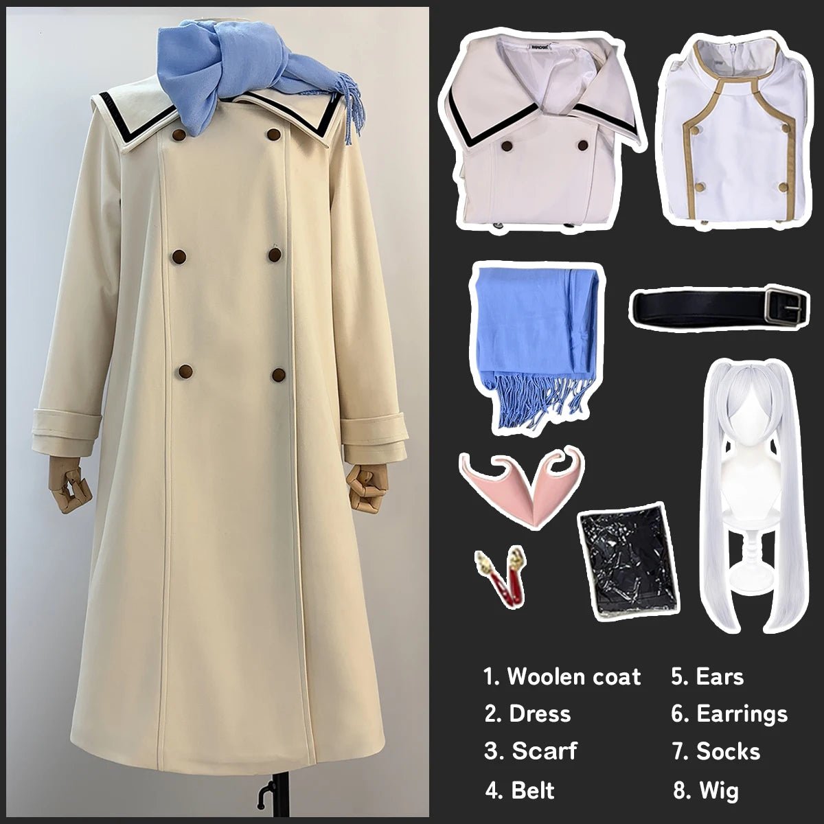 Costume Cosplay Frieren Au-Delà du Voyage Manteau d'Hiver Robe Perruque