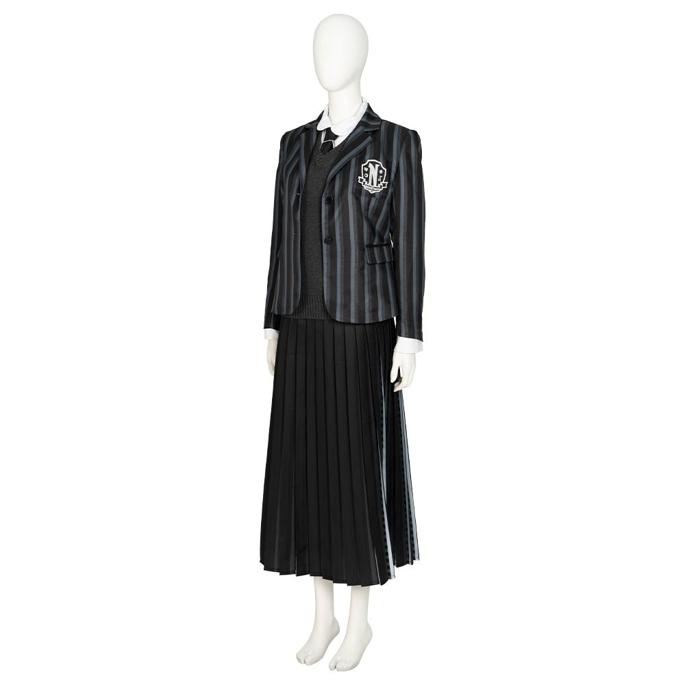 Costume Cosplay Mercredi Addams - Uniforme Scolaire 5 Pièces pour Halloween et Fêtes