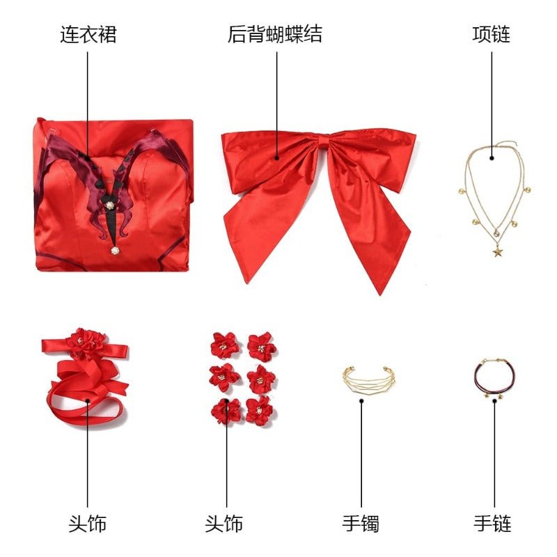 Robe Rouge Sans Bretelles Aerith FF7 Costume Cosplay pour Halloween & Fêtes