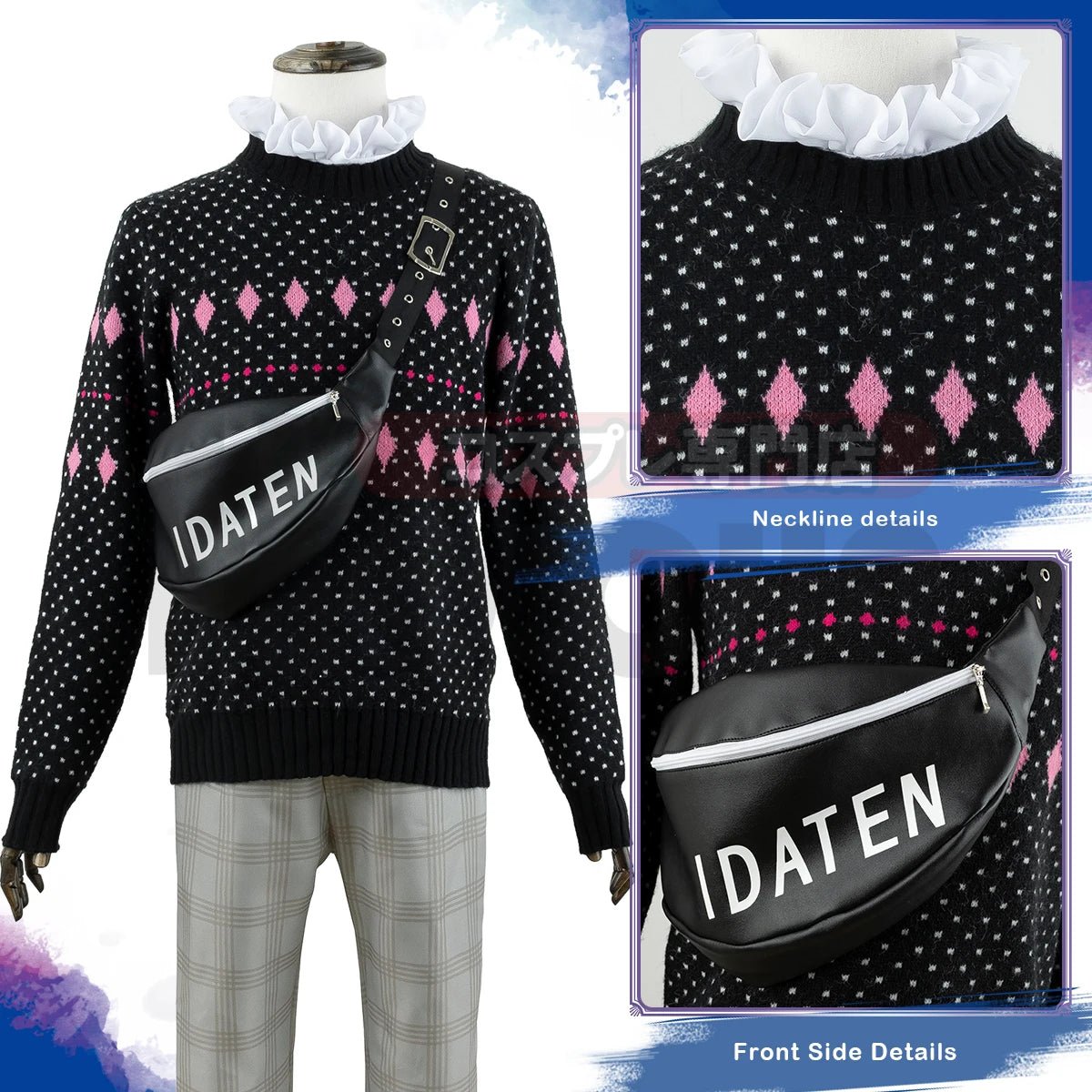 Costume Cosplay Chigiri Blue Lock avec Perruque, Sweater, Pantalon et Sac