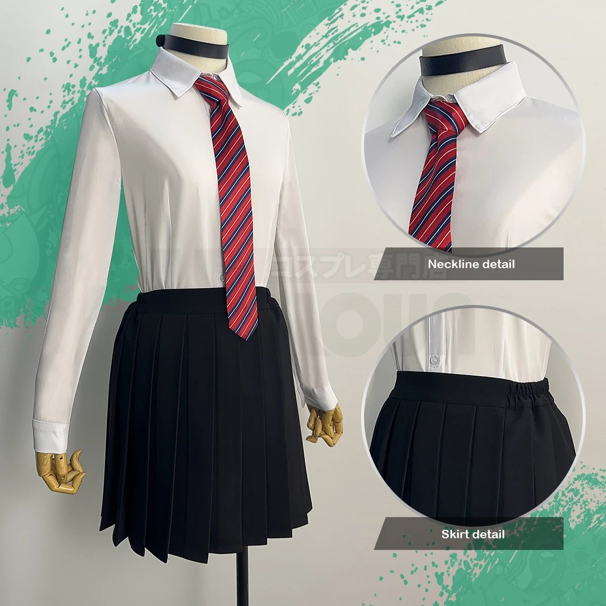 Costume Cosplay Tasuku Tsubakino de Wind Breaker - Veste Trench Verte, Perruque, Chemise Blanche, Choker, Cravate, Nœud Papillon