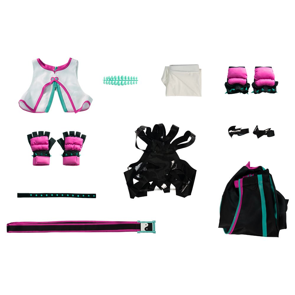Costume Cosplay Juri de Street Fighter 6 - Ensemble Bodysuit Creux, Gilet, Pantalon avec Gants et Ceinture