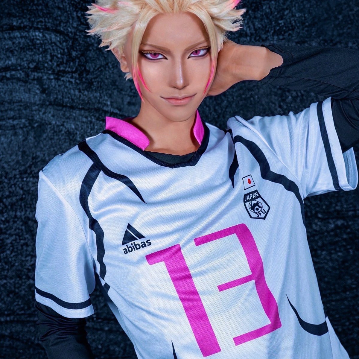 Costume Cosplay Blue Lock Sae Shidou Aiku Shuto Sendo Uniforme Football U20 avec Perruque Synthétique Rose - Cadeau Halloween