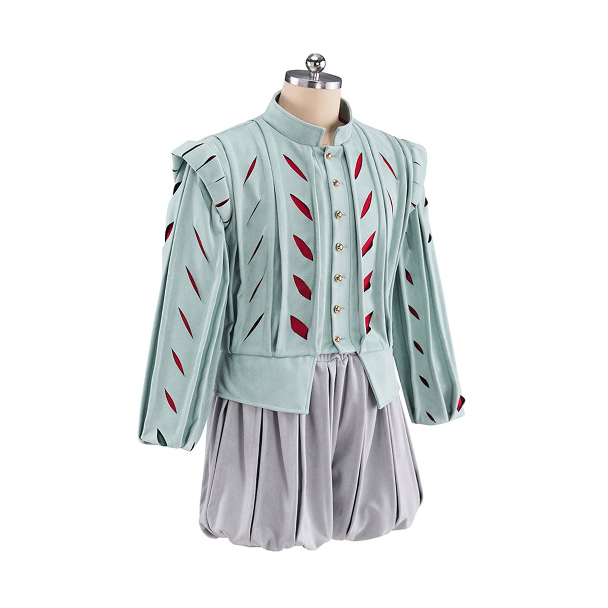 Costume Cosplay Homme Tudor Vert Rouge Haut Pantalon Gris - Époque Tudor Costume Historique Fantasy