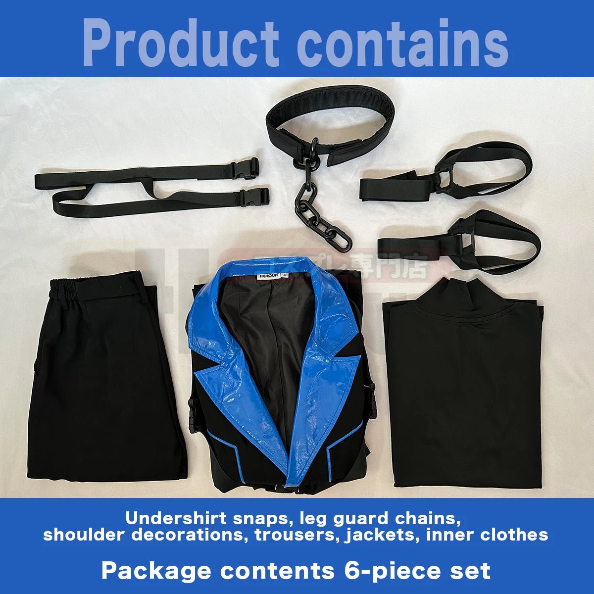 Costume Cosplay Chigiri Blue Lock Anime - Perruque, Veste, Pantalon Noir et Bleu