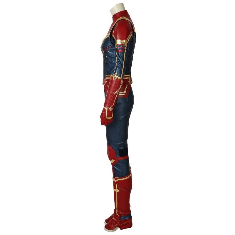 Costume Cosplay Captain Marvel Bleu Métallique Cuir PU – Parfait pour les Fans de Marvel