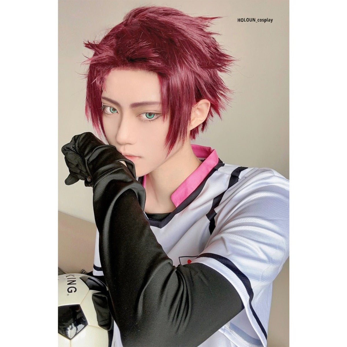 Perruque Cosplay Manga Anime Blue Lock Sae Itoshi No.10 Joueur de Football Fibre Synthétique Rose Taille Ajustable