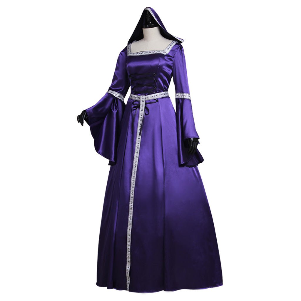 Robe Vintage Médiévale pour Cosplay Princesse Noble avec Capuche et Manches Cloches