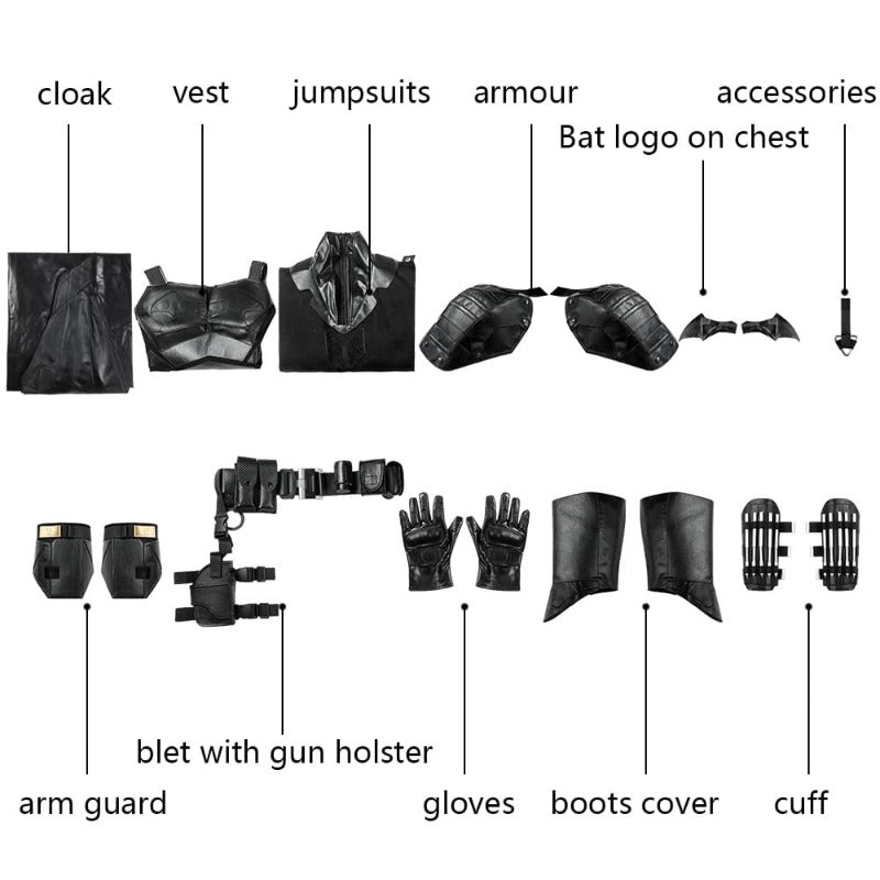 Costume Cosplay Batman Version Film en Cuir PU pour Halloween et Fêtes