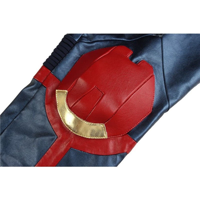 Costume Cosplay Captain Marvel Bleu Métallique Cuir PU – Parfait pour les Fans de Marvel