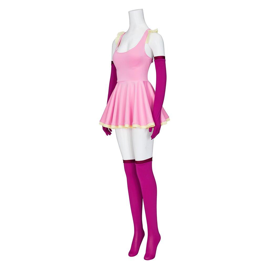 Costume Cosplay Anime Me!Me!Me! MeMeMe-chan Robe Rose avec Gants et Collants | Déguisement Halloween pour Femmes et Filles