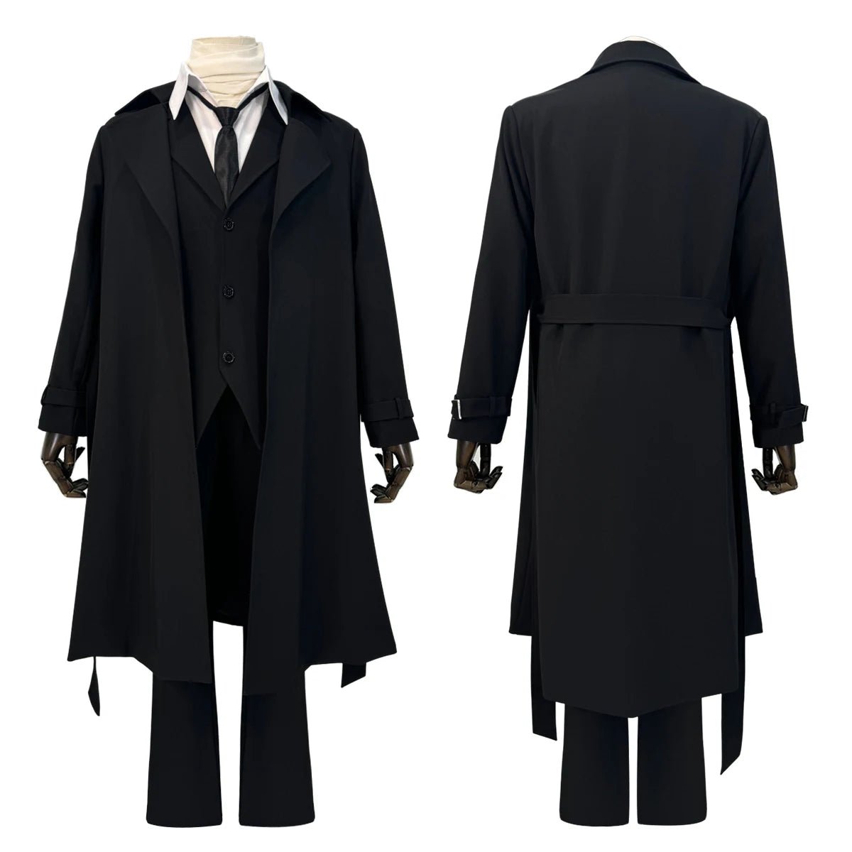 Costume Cosplay Dazai Osamu Bungo Anime - Manteau à Doublure Noire, Pantalon Élastique, Chemise, Cravate