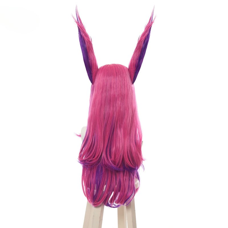 Perruque Cosplay LOL Star Guardian Xayah Les Rebelles 65cm Longue Rose Violette avec Oreilles Cheveux Synthétiques Résistants à la Chaleur
