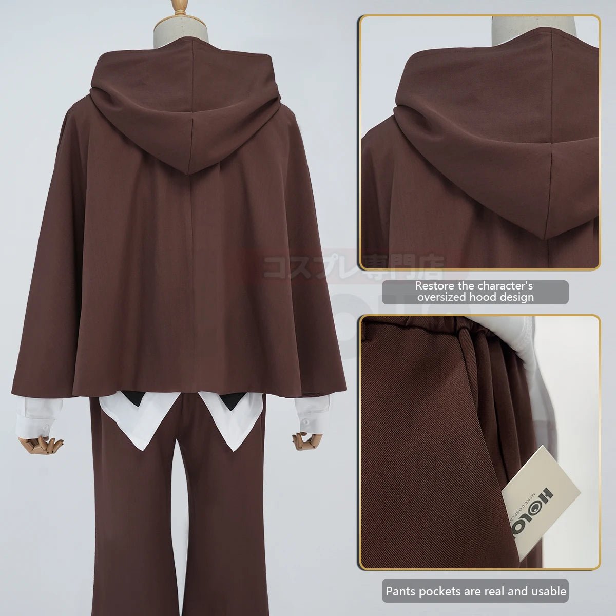 Costume Cosplay Edogawa Rampo Bungo Anime Cape Pantalon Chemise Gilet Cravate Chapeau pour Halloween Quotidien