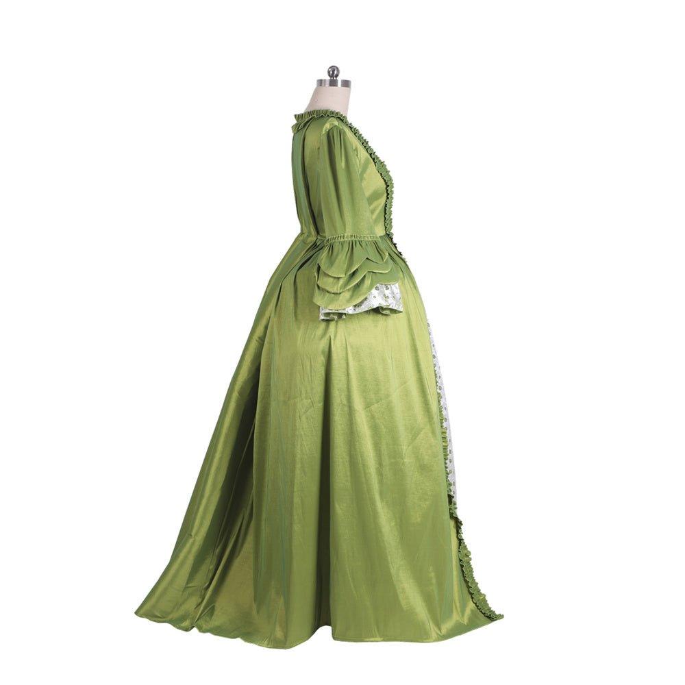 Robe Rococo Verte Pomme du 18e Siècle avec Fleur sur la Poitrine - Élégance Médiévale par L'AniMirage