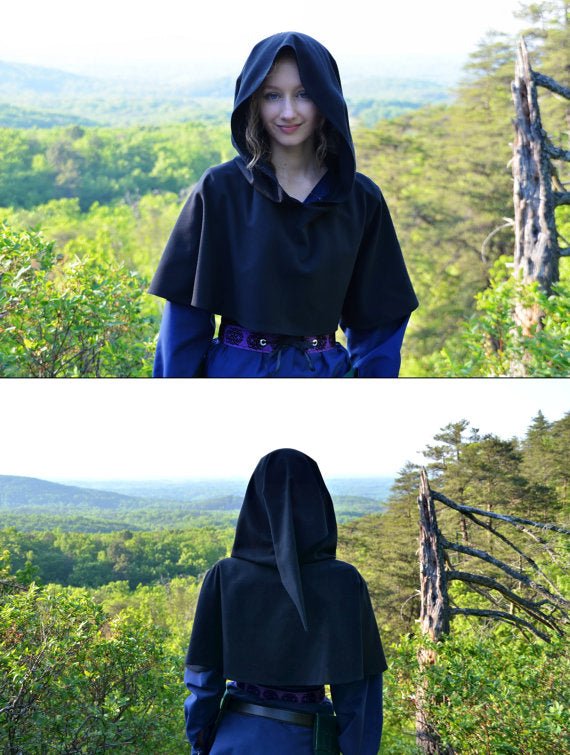 Cape Noire à Capuche Manteau Robe Wicca Païen