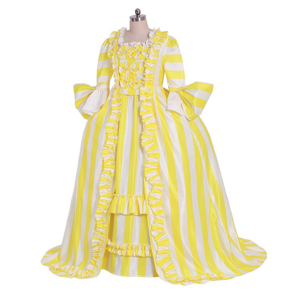 Robe Rococo Rayée du 18e Siècle - Jaune et Blanche avec Ruches et Plis par L'AniMirage
