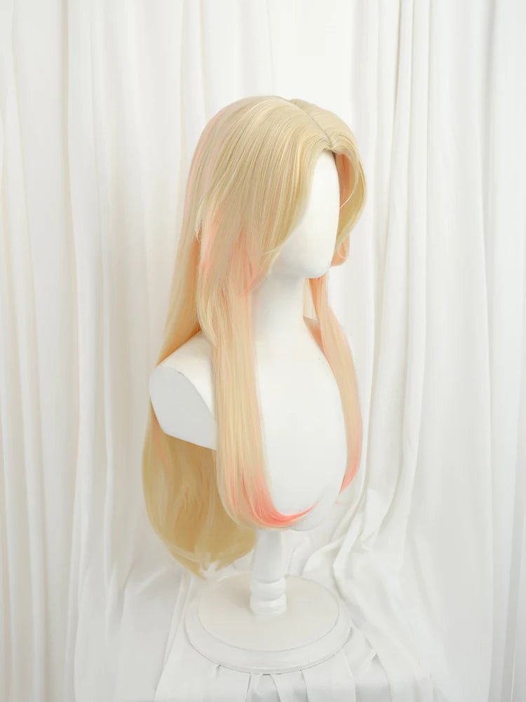 Perruque Cosplay Ahri Légende Immortelle LOL 75cm Jaune Mélange Rouge