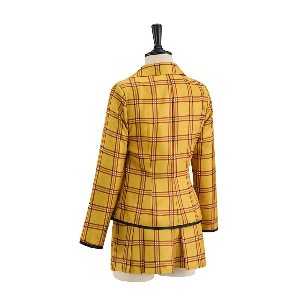 Costume Cosplay Cher Horowitz de Clueless - Uniforme Scolaire Jaune a Carreaux - Veste T-Shirt Gilet Jupe