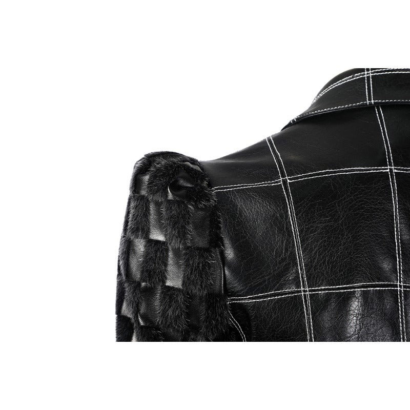 Costume Cruella Deville Robe Femme avec Veste en Cuir Noir et Perruque pour Halloween