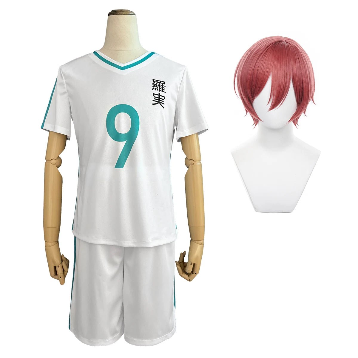 Costume Cosplay Chigiri Blue Lock avec Perruque, Uniforme Sport École et Shorts