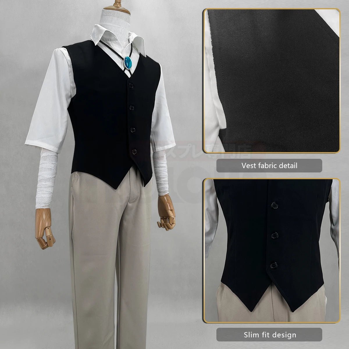 Costume Cosplay Dazai Osamu Bungou Stray Dogs avec Perruque, Trench Coat et Accessoires