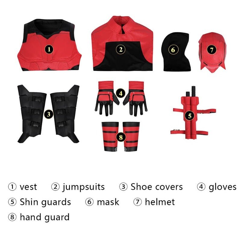 Costume Cosplay Daredevil en Cuir Rouge - Tenue de Combat de Matt Murdock - Ensemble Complet