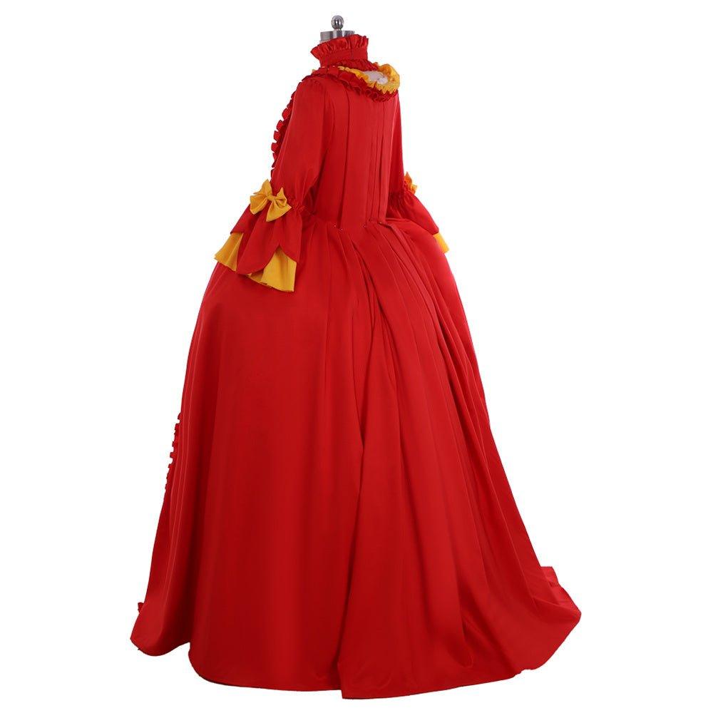 Robe Rococo Rouge et Jaune du 18ème Siècle - Un Costume Vif Inspiré de Marie Antoinette